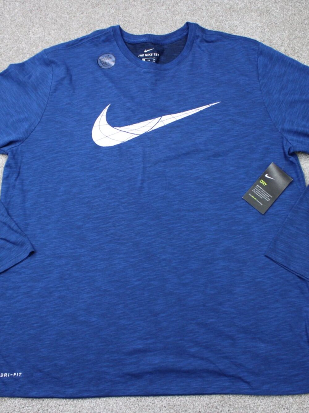 Nike Shirt NWT Mens 2XL XXL Blue Dri-Fit Cotton Tee Athletic Cut Long Sleeve